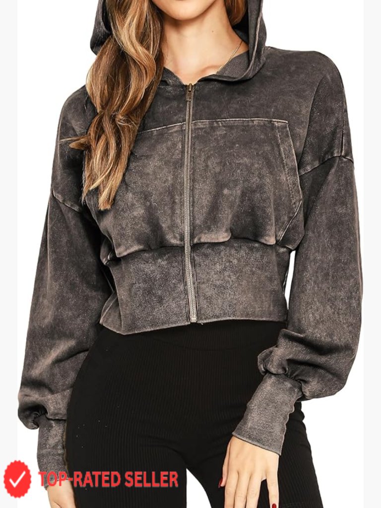 Cropped Zip-Up Hoodie Sweatshirt Y2k Style Stretch Knit Casual Layering Trendy
